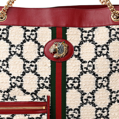 Gucci Tweed GG Monogram Large Rajah Chain Tote White Black Romantic Cherry 9 of 11