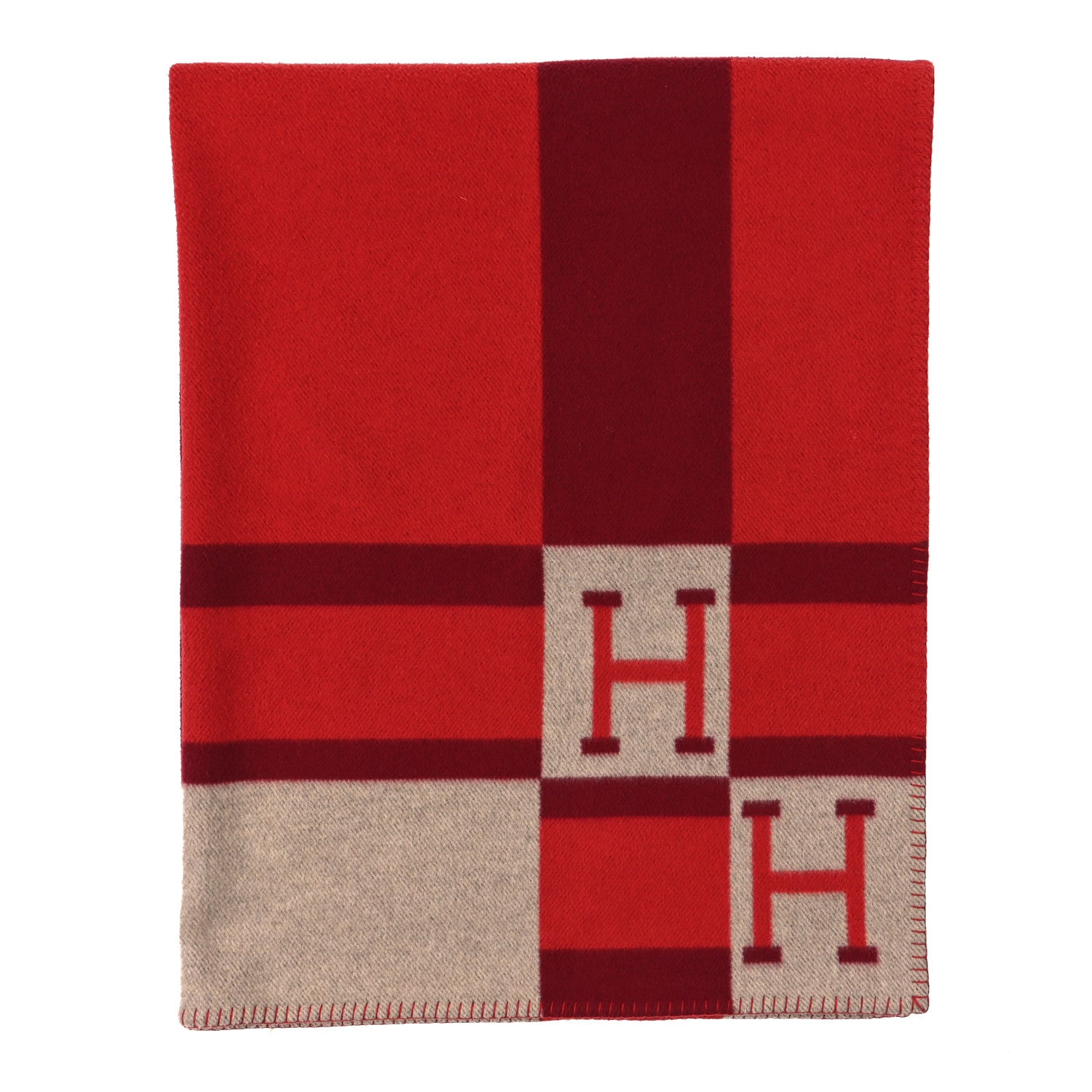 Hermes Wool Cashmere Avalon Bayadere Blanket Rouge 1 of 4