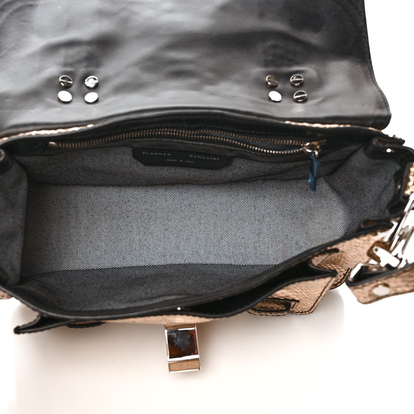 Metallic Python Calfskin Embossed Tiny PS1 Satchel Rose Gold