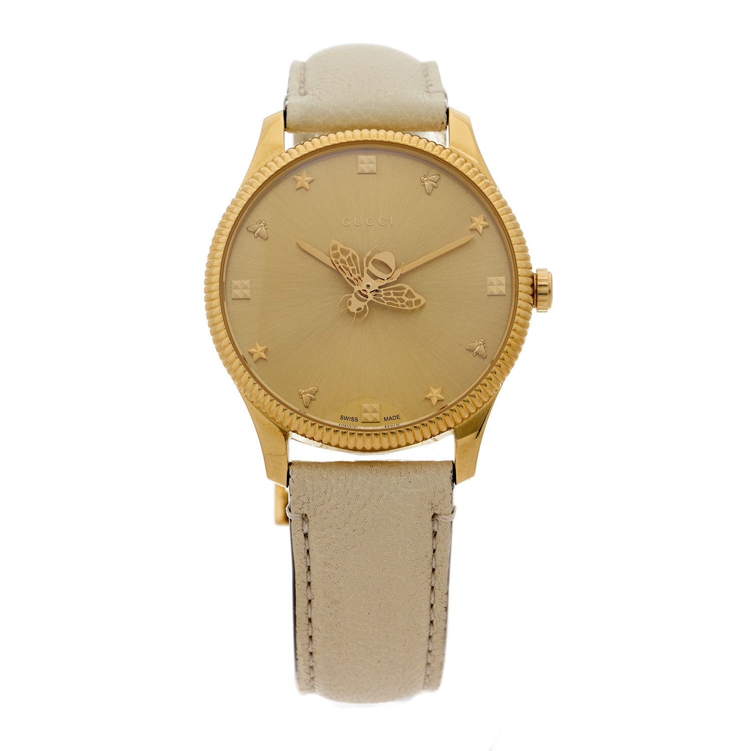 Gucci Stainless Steel Calfskin 36mm G-Timeless Bee Quartz Watch White 1 of 5