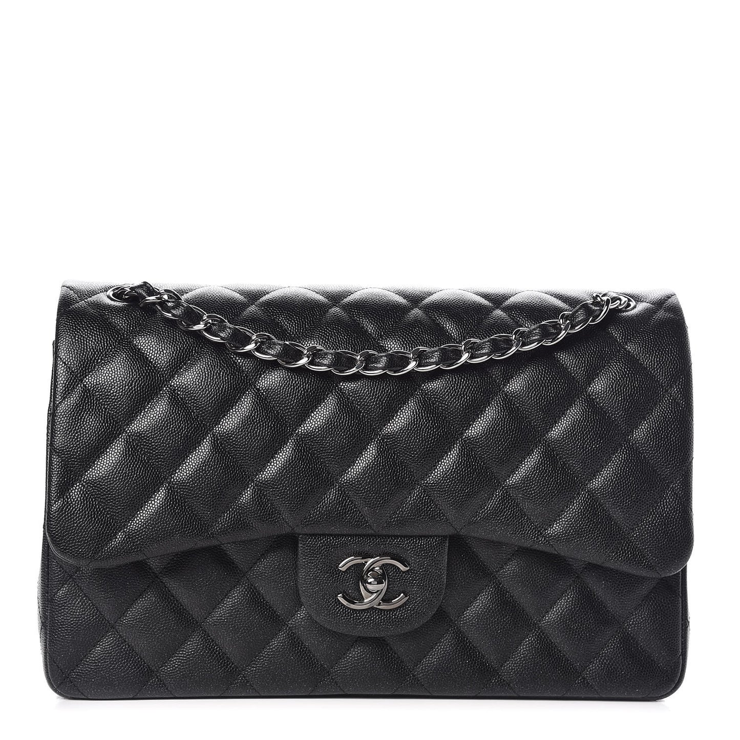 Iridescent Caviar Quilted Jumbo Double Flap Black