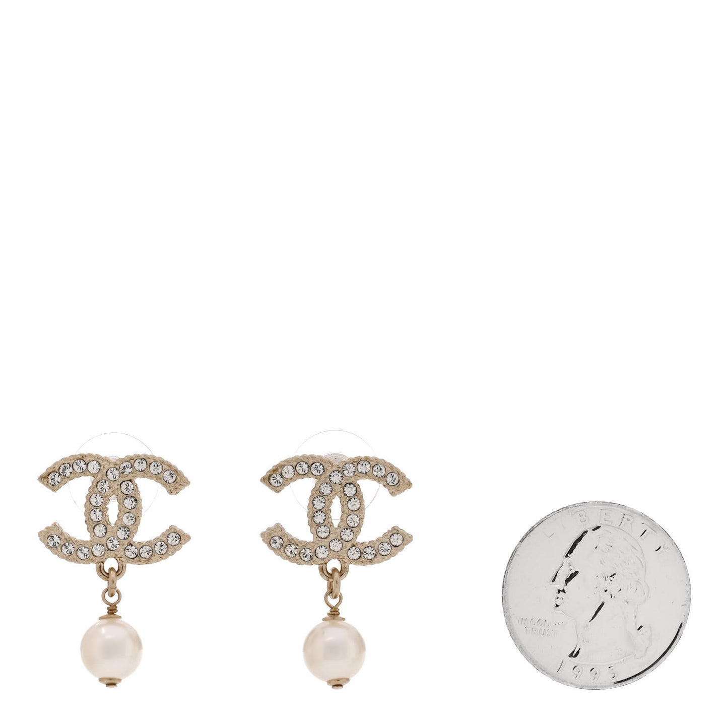 Crystal Pearl CC Drop Earrings Gold