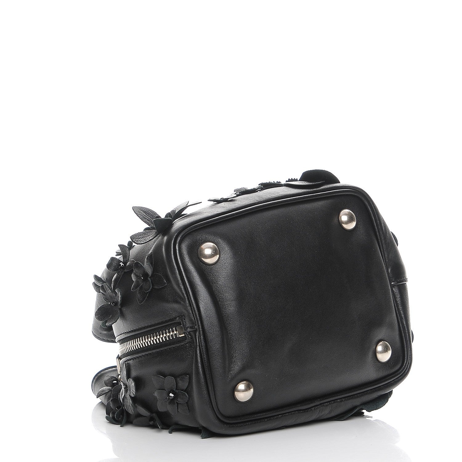 Saint Laurent Lambskin Floral Applique Baby Emmanuelle Bucket Bag Black 4 of 7