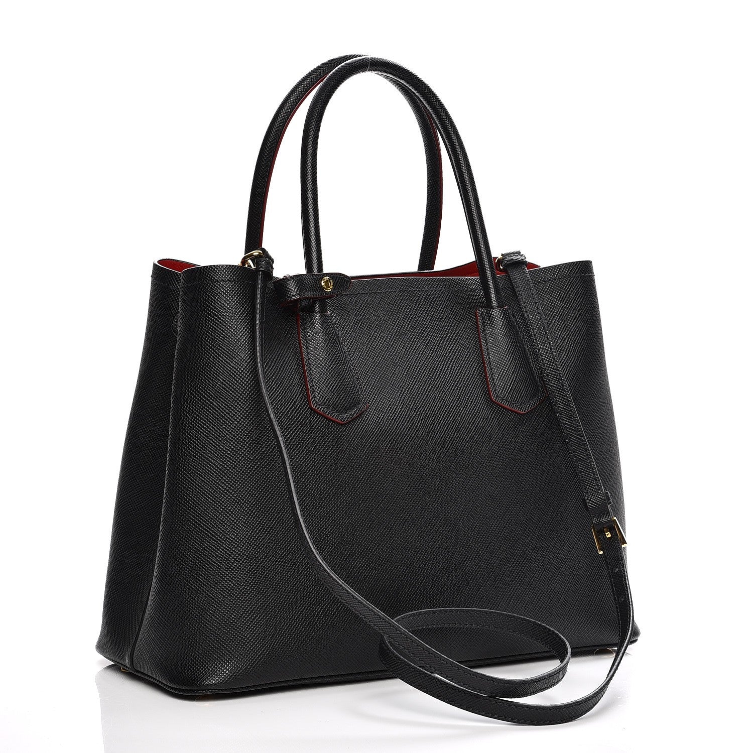 Prada Saffiano Cuir Medium Double Bag Black Fuoco 4 of 7