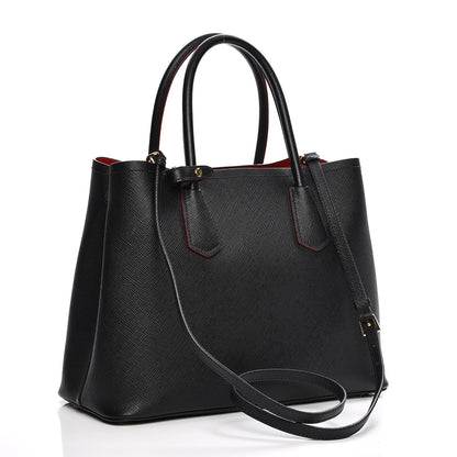 Prada Saffiano Cuir Medium Double Bag Black Fuoco 4 of 7