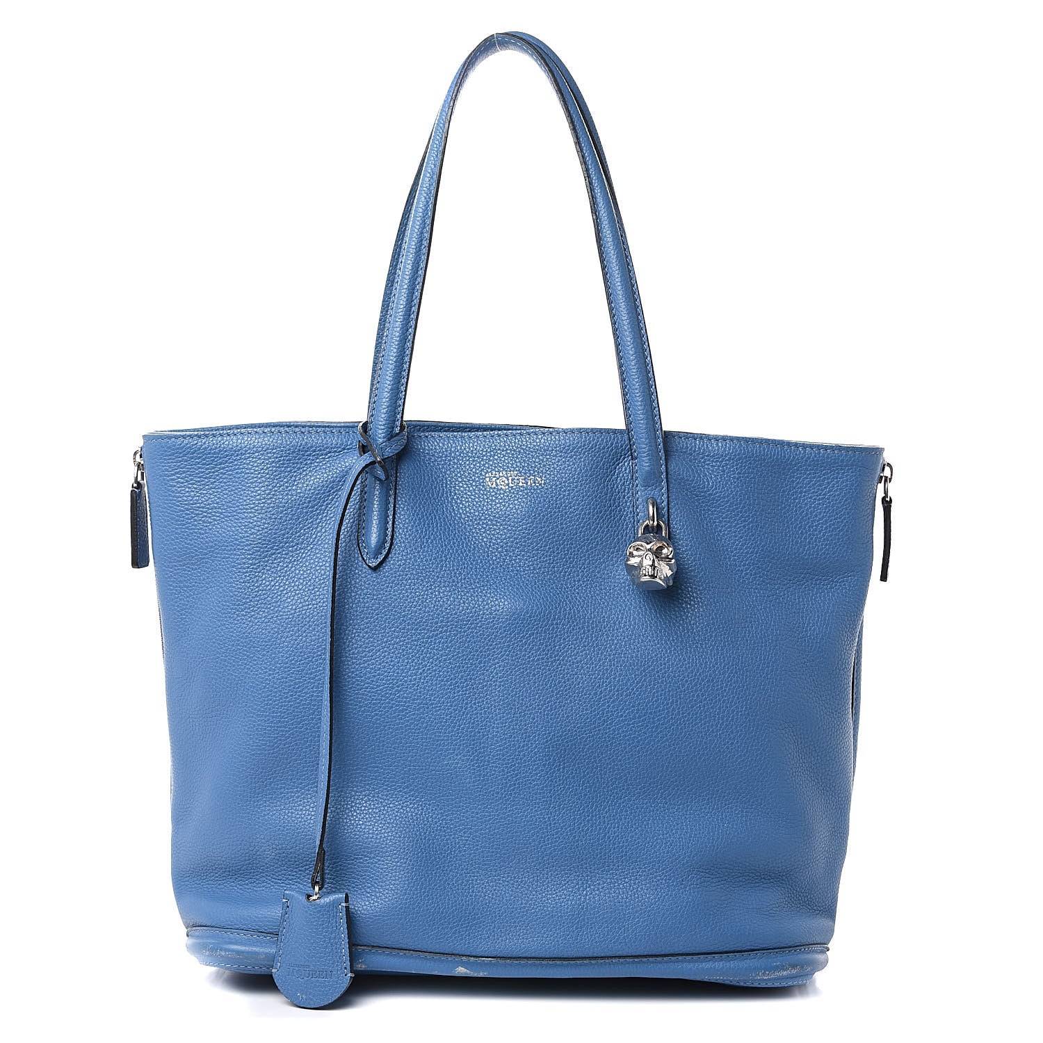 Alexander McQueen Pebbled Calfskin Skull Padlock Tote Blue 1 of 18