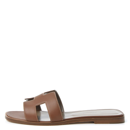Hermes Box Calfskin Oran Sandals 39.5 Gold 1 of 10