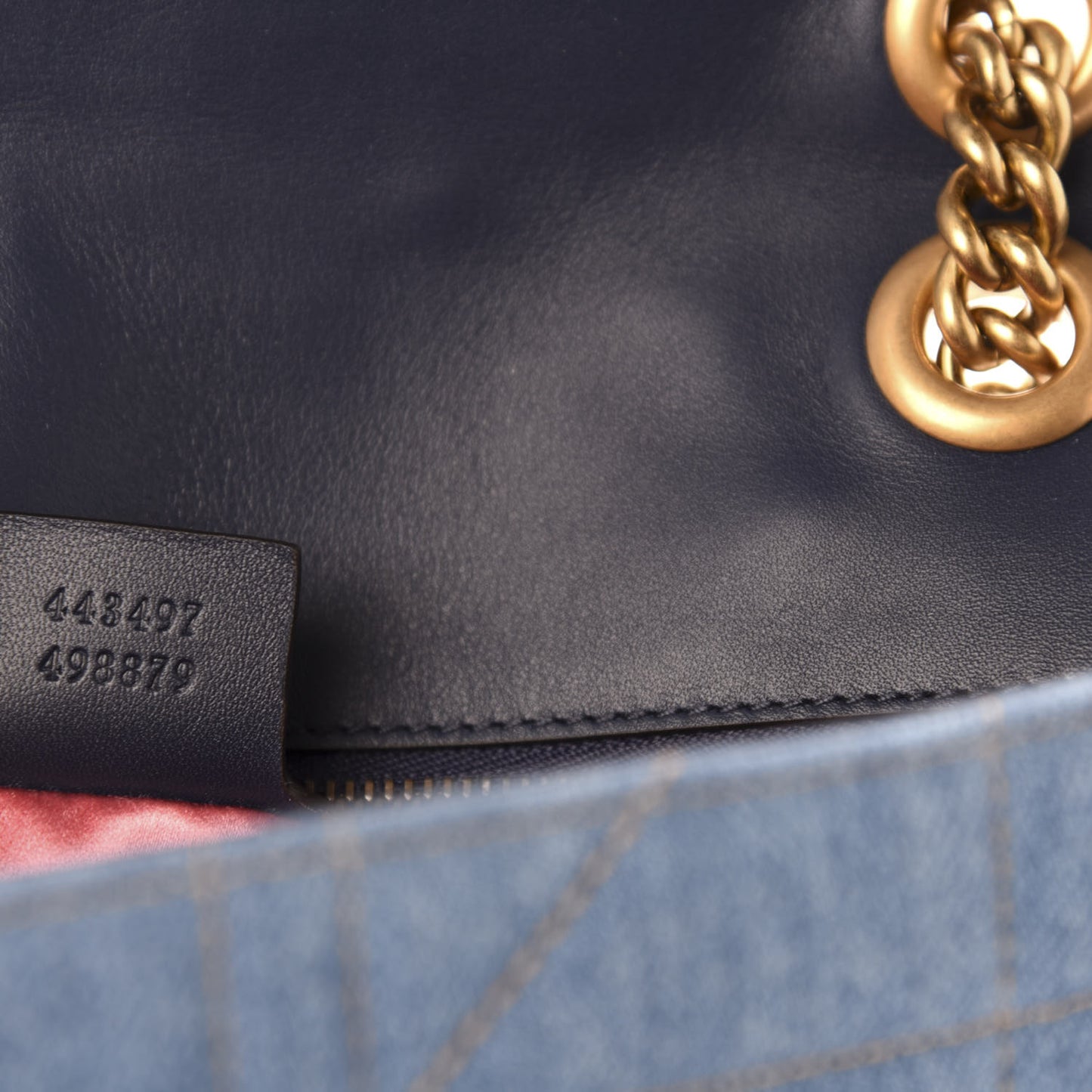 Denim Matelasse Pearl Studded Small GG Marmont Shoulder Bag Blue