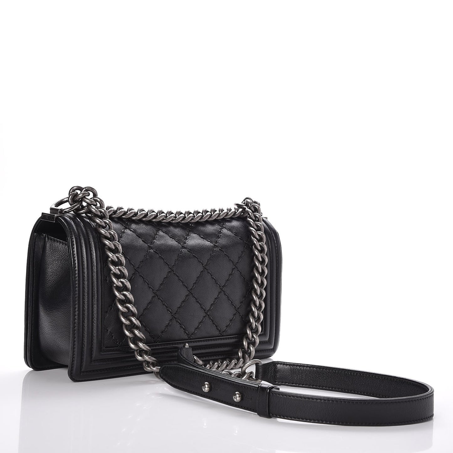 Calfskin Double Stitch Medium Boy Flap Black