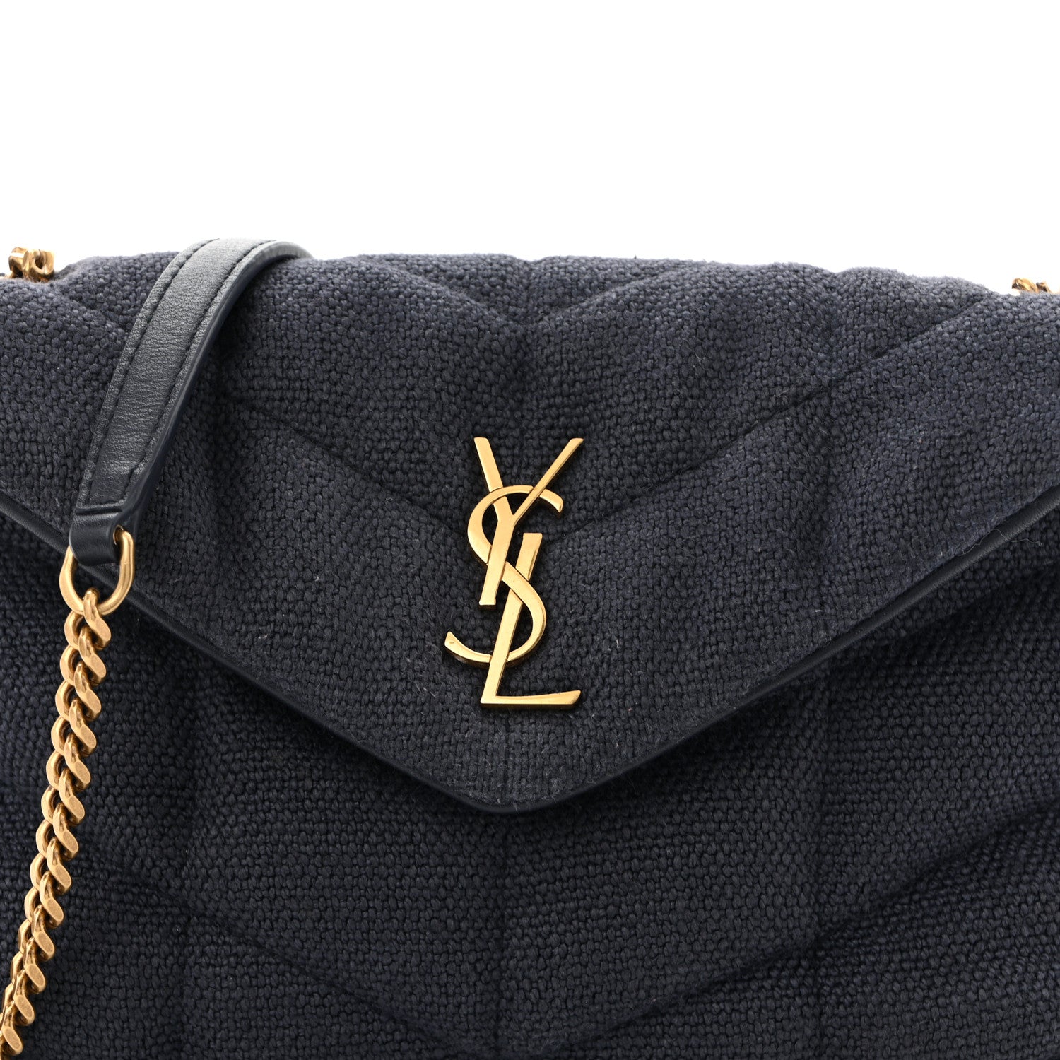 Saint Laurent Canvas Quilted Toy Loulou Puffer Monogram Chain Satchel Deep Marine 8 of 10