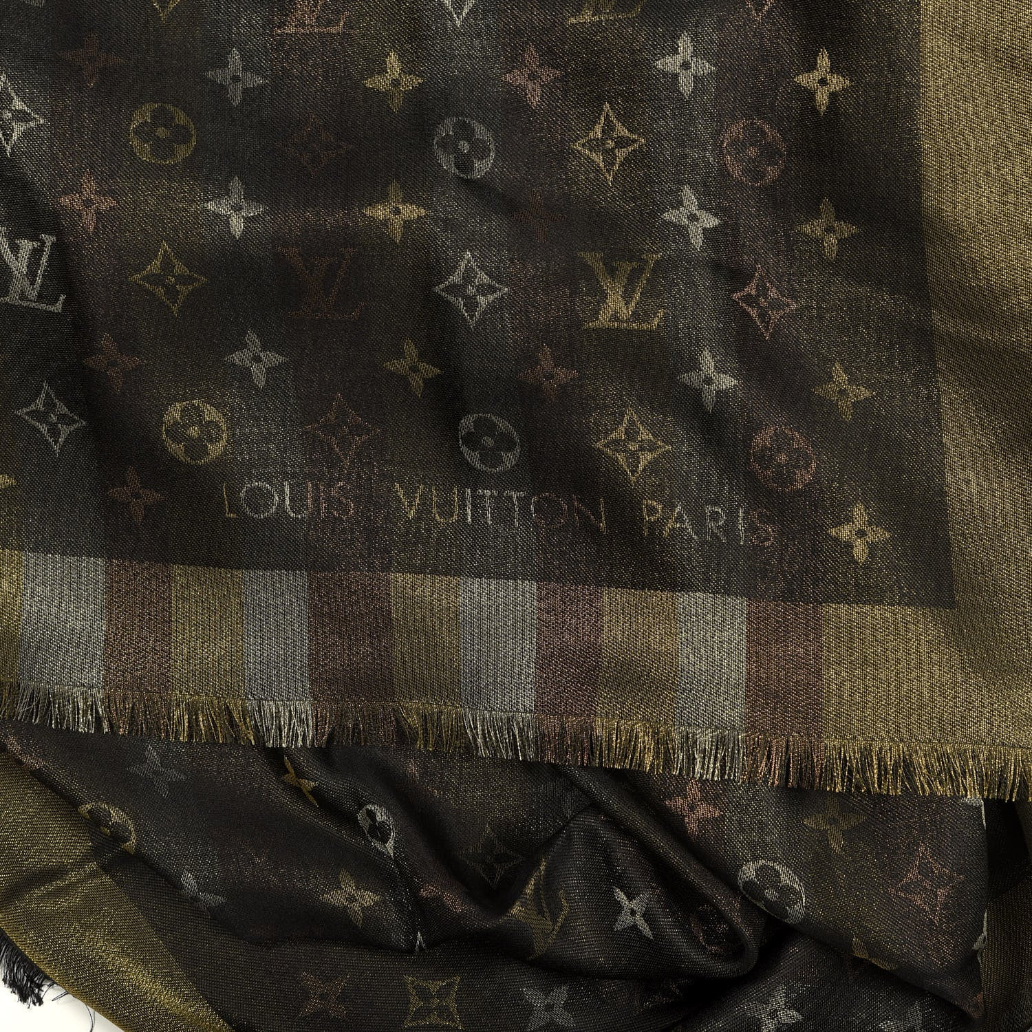 Louis Vuitton Silk Wool Monogram Shine Shawl Black 2 of 3