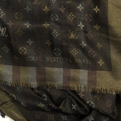 Louis Vuitton Silk Wool Monogram Shine Shawl Black 2 of 3