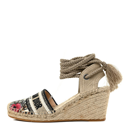 Christian Dior Canvas Mille Fleurs Embroidered Granville Ankle Tie Espadrille 65mm Wedges 40 Multicolor 1 of 10