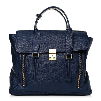 3.1 Phillip Lim Textured Calfskin Large Pashli Satchel Ink 1 of 11