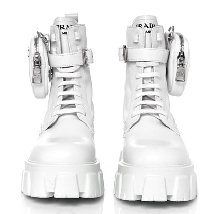 Prada Spazzolato Rois Re-Nylon Metal Triangle Logo Monolith Pouch Pocket 55mm Boots 37.5 White 2 of 9
