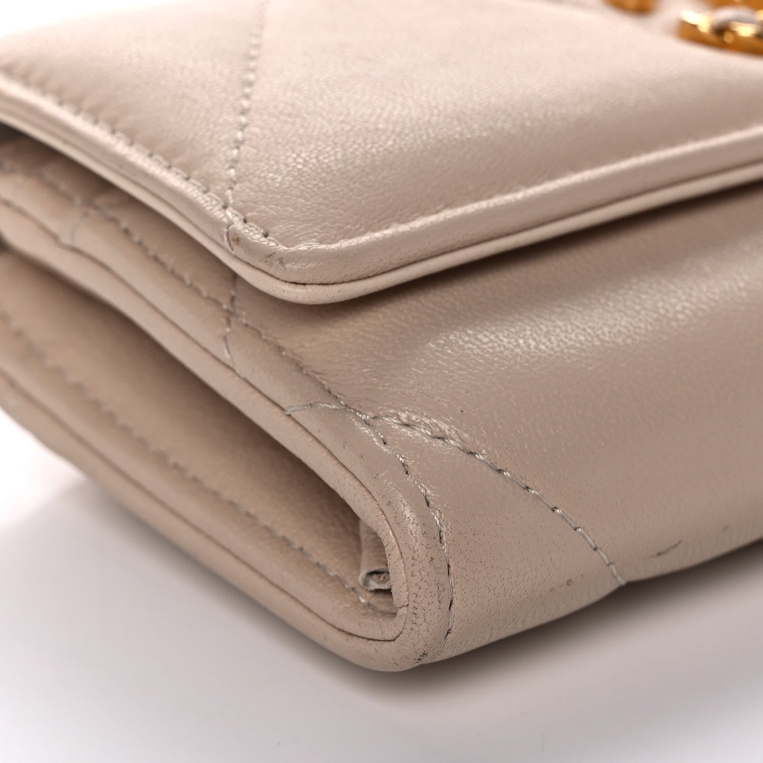 Chanel Shiny Goatskin Quilted Chanel 19 Flap Wallet Beige 13 of 13