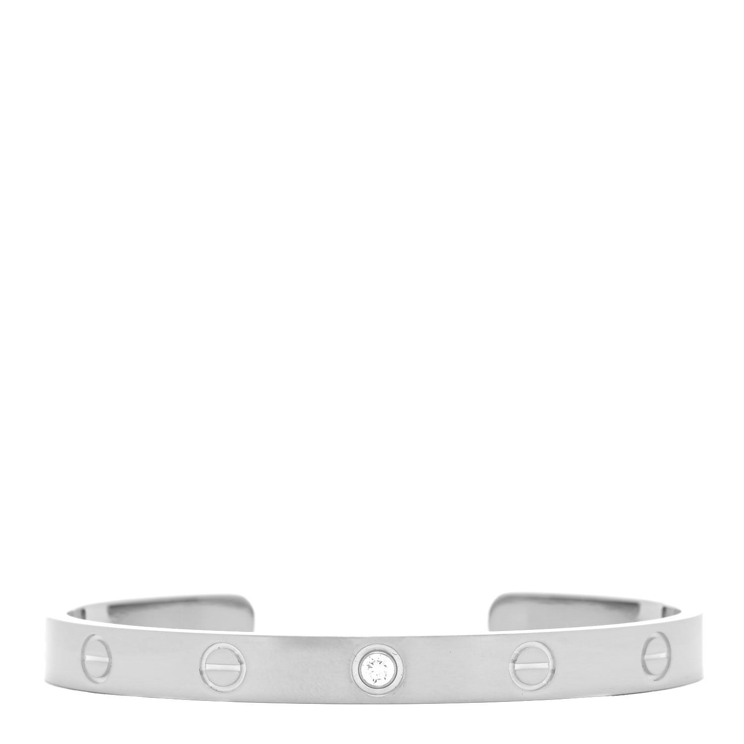 Cartier 18K White Gold 1 Diamond LOVE Cuff Bracelet 17 1 of 5
