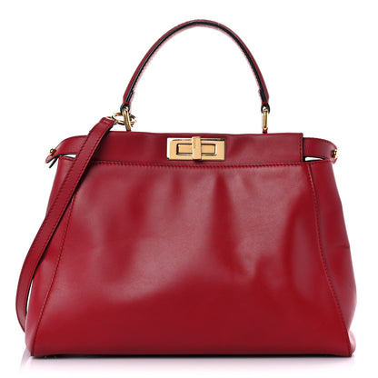 Fendi Vitello Morgan Fabric Jacquard Pequin Medium Peekaboo Iconic Satchel Mattone Tobacco Black 1 of 25