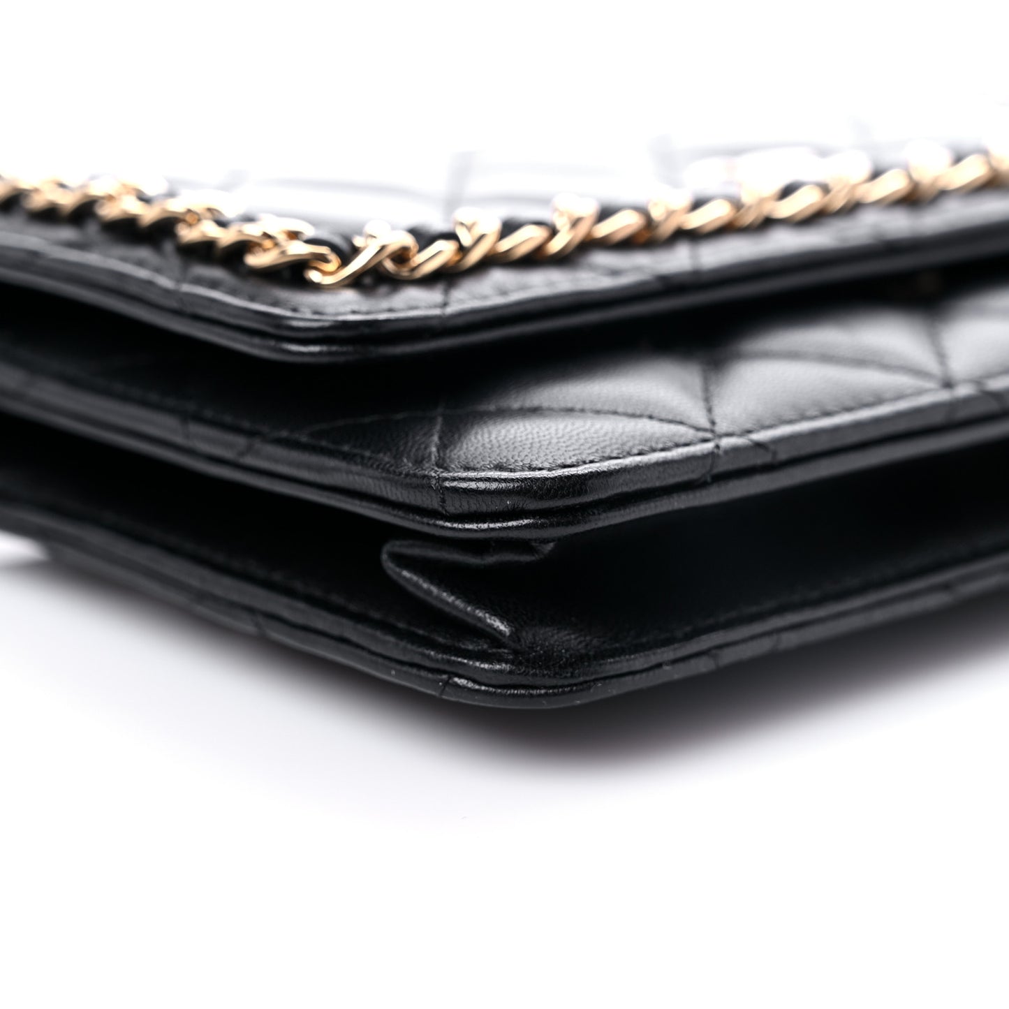 Lambskin Quilted Chain Around Wallet On Chain WOC Black
