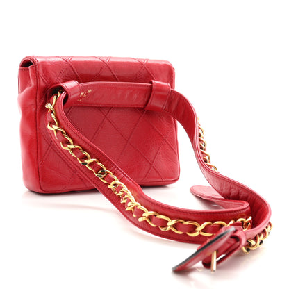 Chanel Lambskin Diamond Stitched Waist Chain Belt Flap Bag 75 30  Red 3 of 10
