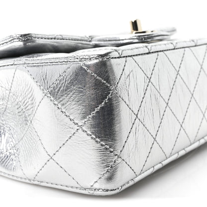 Chanel Hammered Metallic Calfskin Quilted Small Double Flap Silver 9 of 11