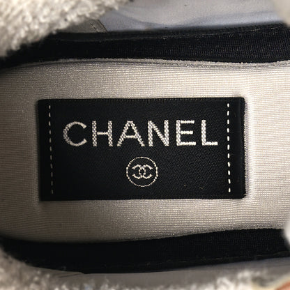 Chanel Nylon Lambskin Suede Calfskin CC Sneakers 37 Coral Light Blue White 7 of 8