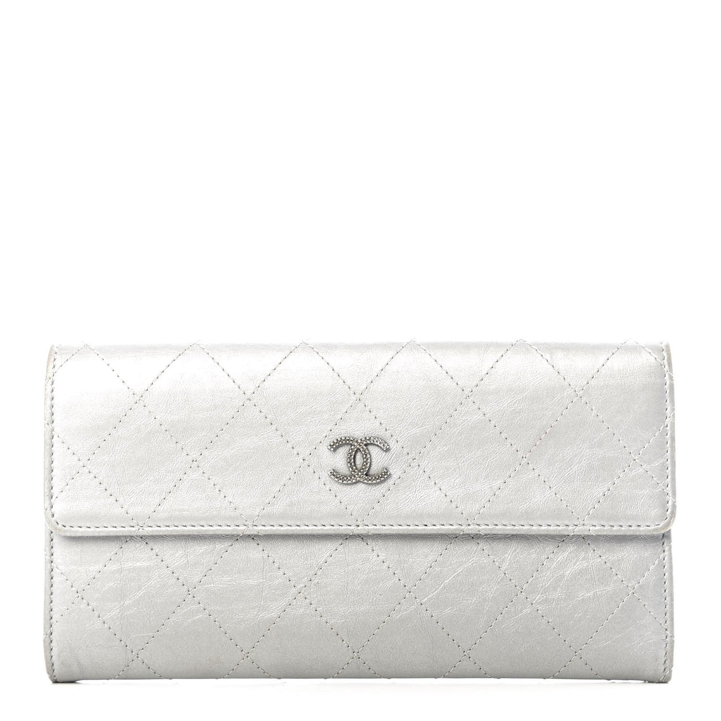 Aged Metallic Calfskin Large Palette Flap Wallet Silver