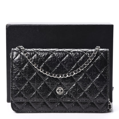 Chanel Distressed Patent Calfskin Quilted Wallet on Chain WOC Black 11 of 11