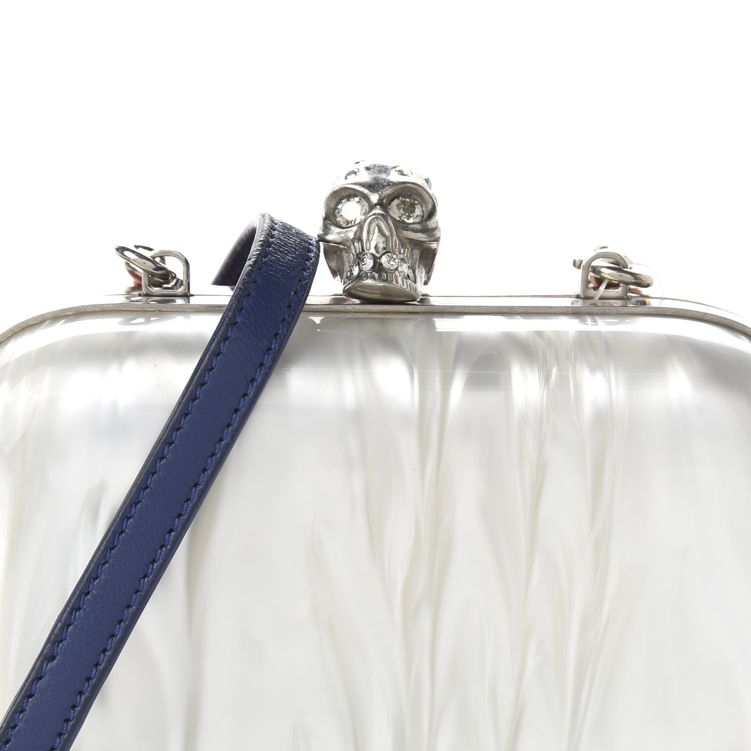 Alexander McQueen Marble Plexiglas Skull Box Chain Clutch Silver White Red 9 of 9