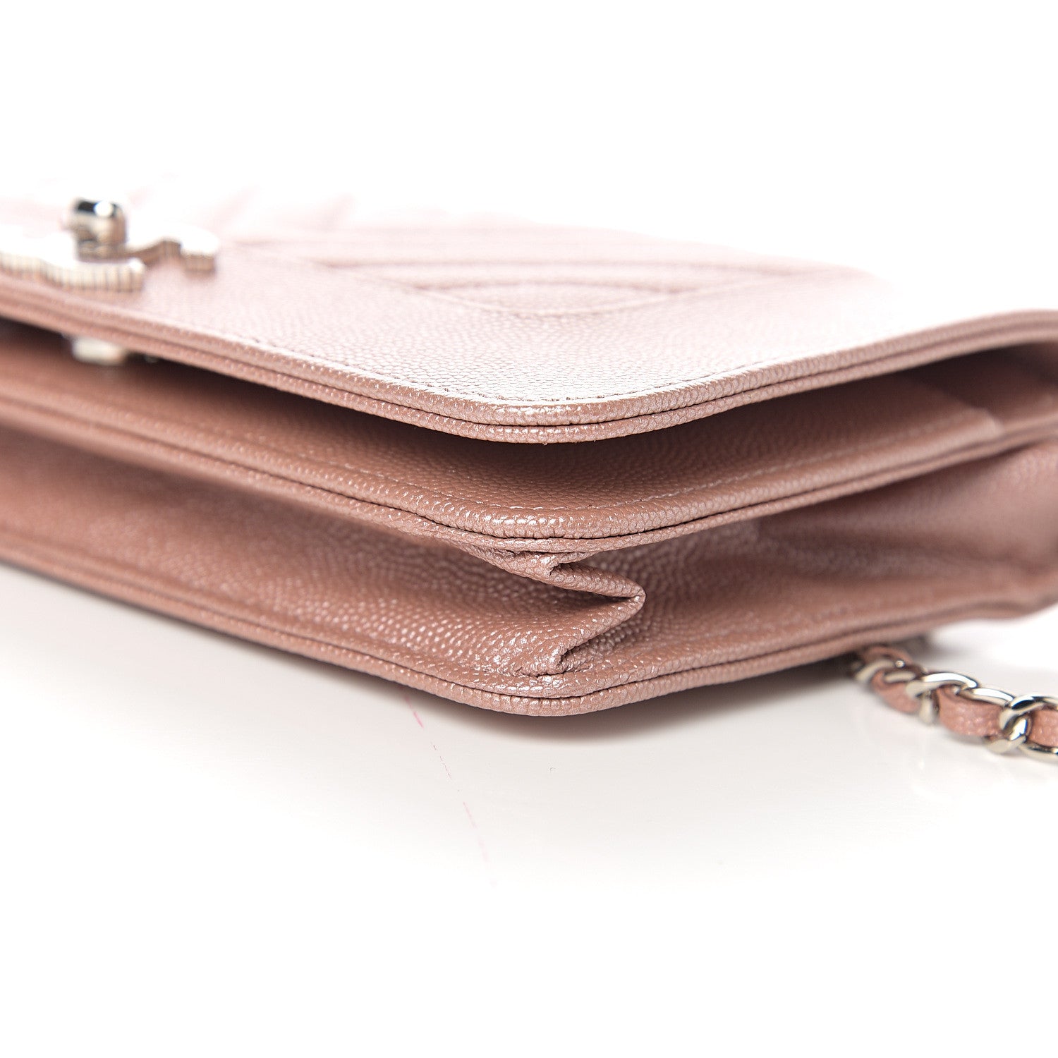 Chanel Metallic Caviar Chevron Quilted Vintage Mademoiselle Wallet On Chain WOC Pink 9 of 11