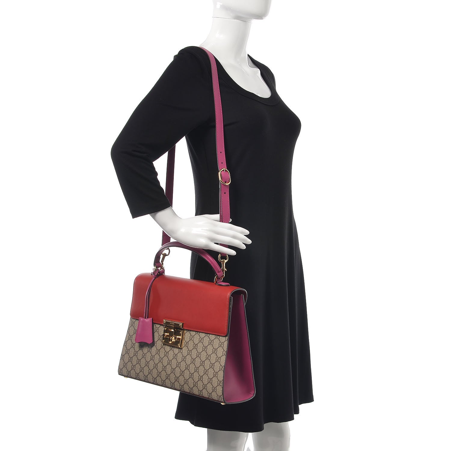 Gucci GG Supreme Monogram Calfskin Medium Padlock Top Handle Bag Beige Hibiscus Red New Rosette 2 of 7