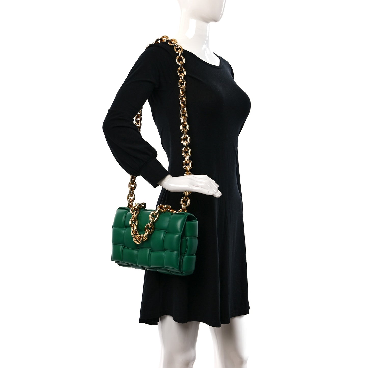 Lambskin Maxi Intreccio Padded Chain Cassette Crossbody Bag Racing Green