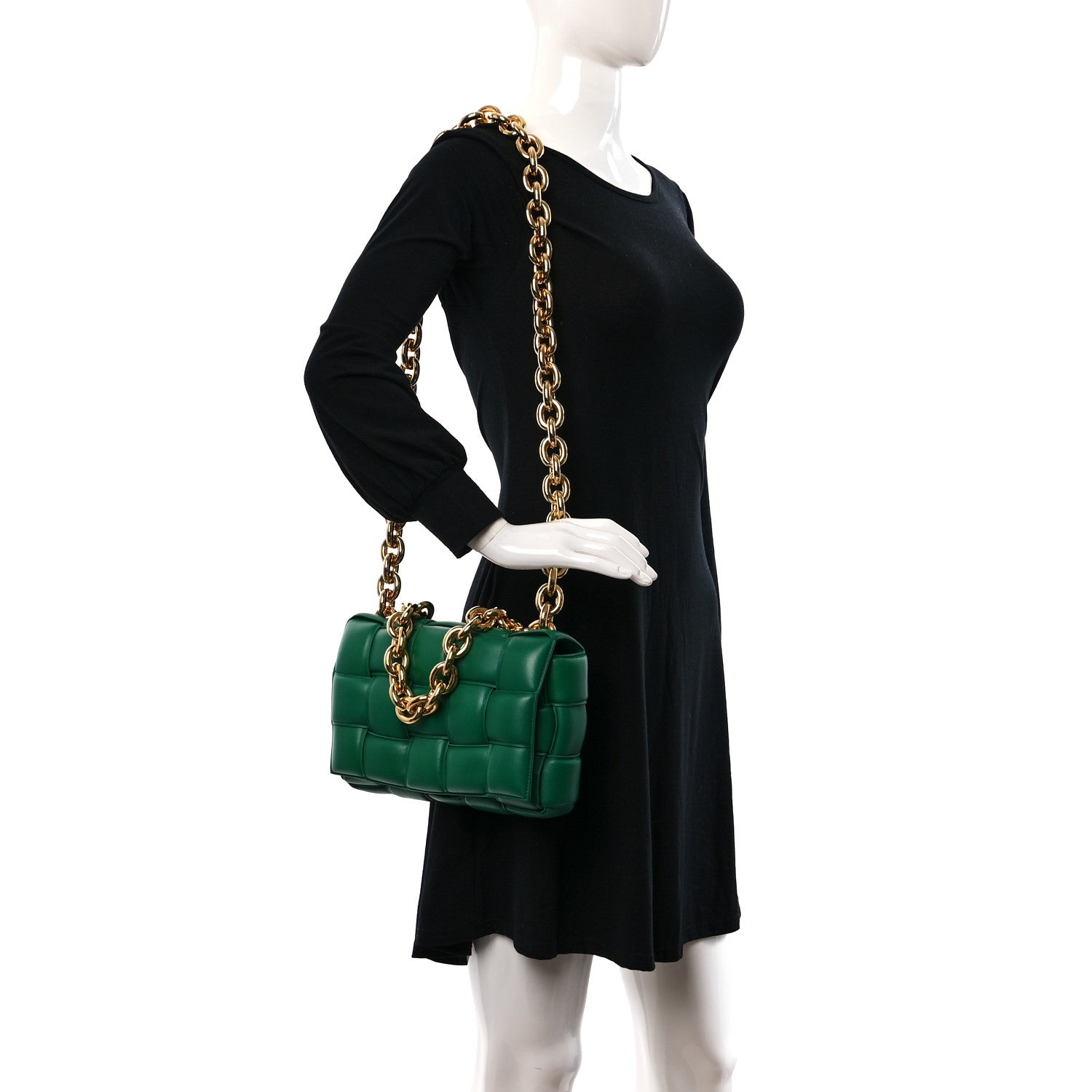Bottega Veneta Lambskin Maxi Intreccio Padded Chain Cassette Crossbody Bag Racing Green 2 of 12