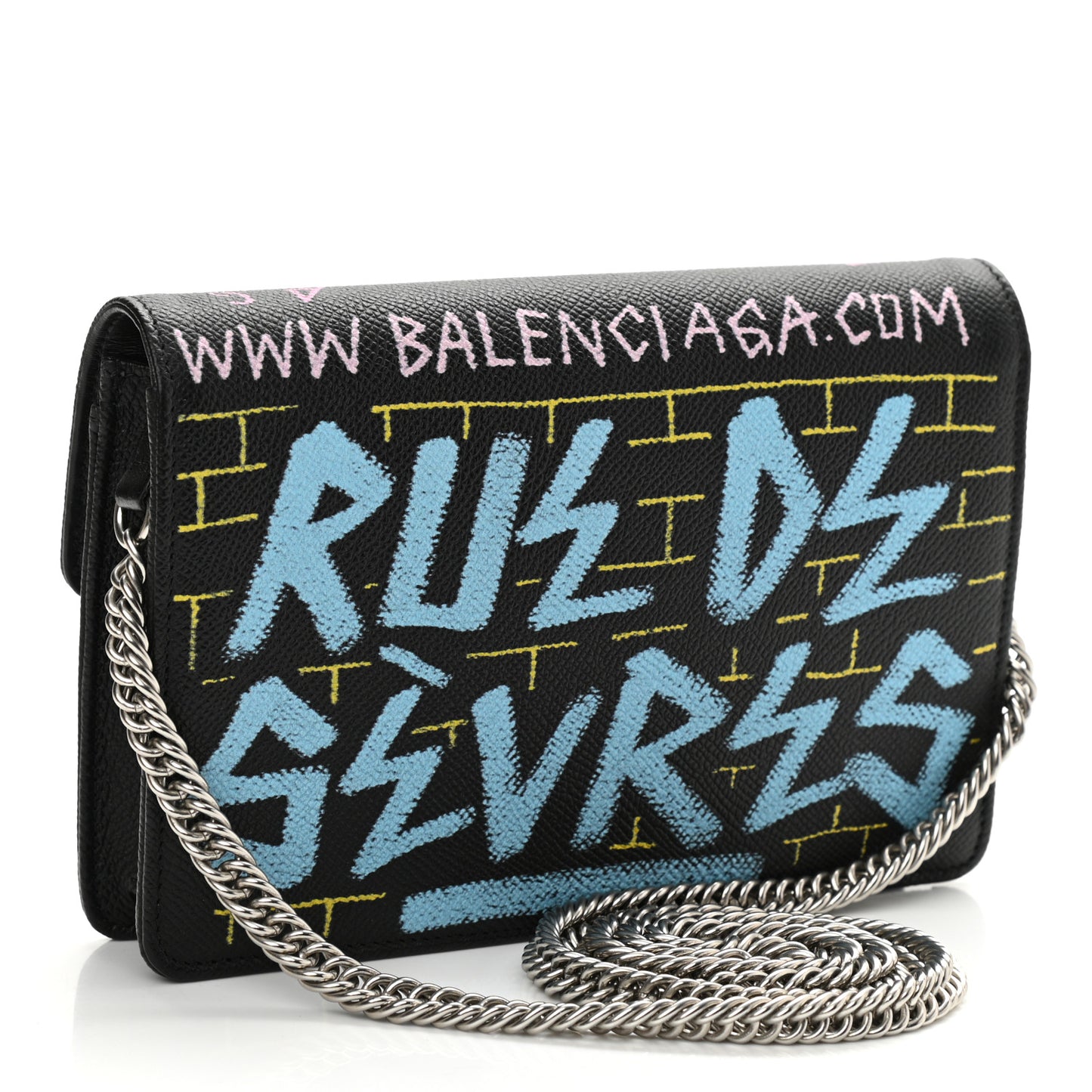 Grained Calfskin Graffiti BB Wallet On Chain Black