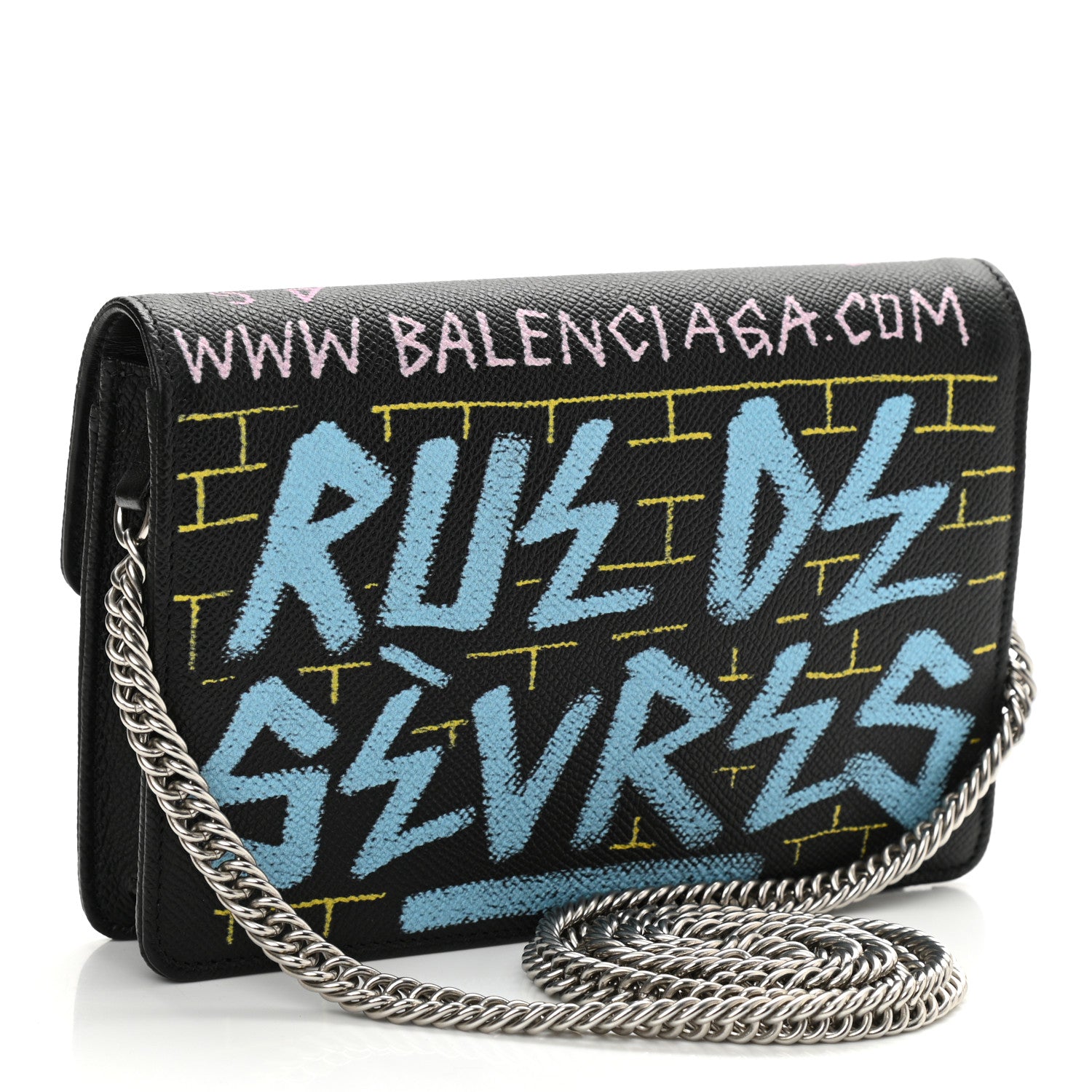 Balenciaga Grained Calfskin Graffiti BB Wallet On Chain Black 2 of 6