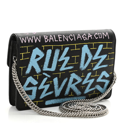 Balenciaga Grained Calfskin Graffiti BB Wallet On Chain Black 2 of 6