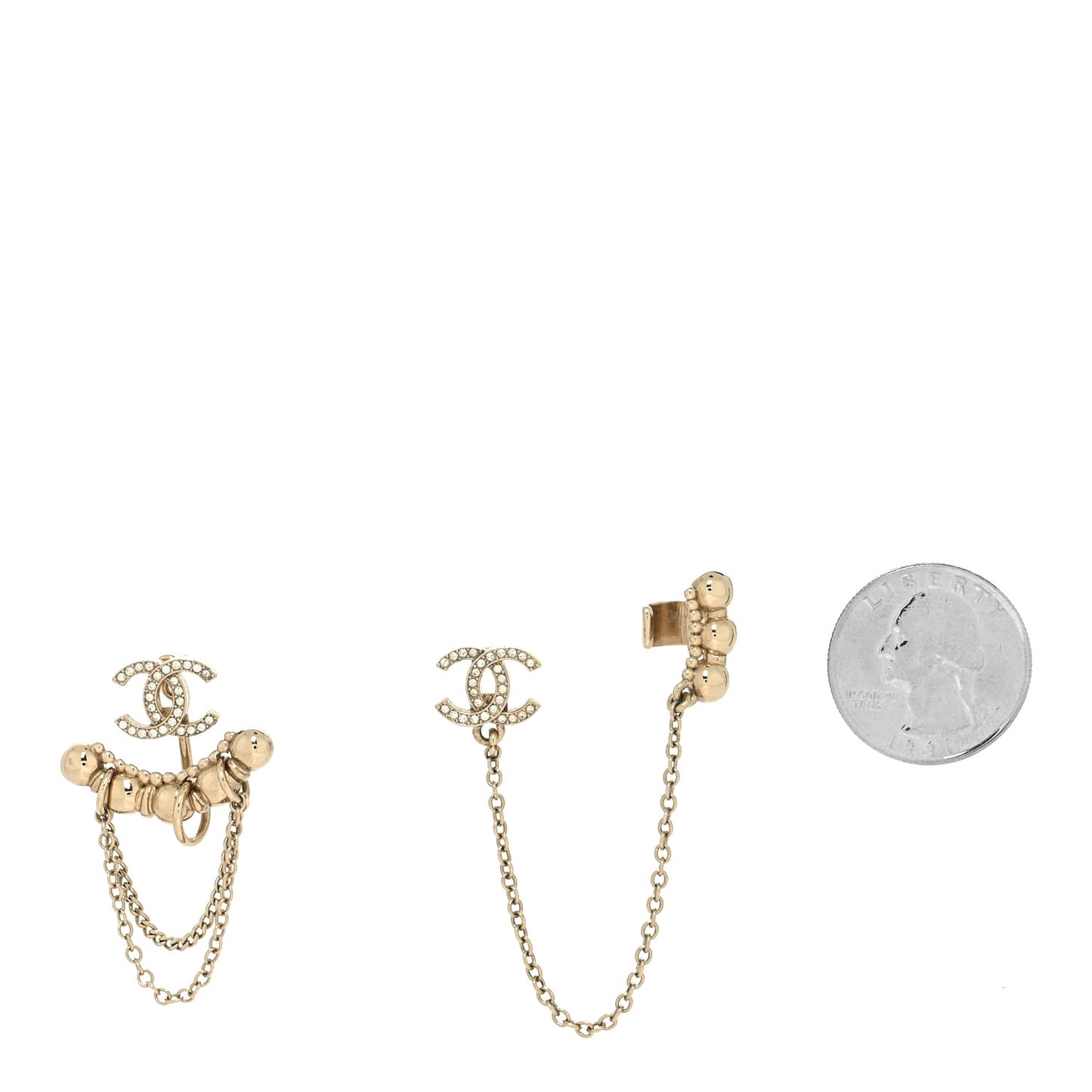 Metal Crystal CC Chain Cuff Earrings Gold