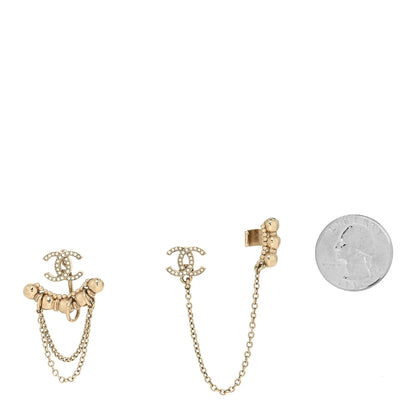 Chanel Metal Crystal CC Chain Cuff Earrings Gold 2 of 4