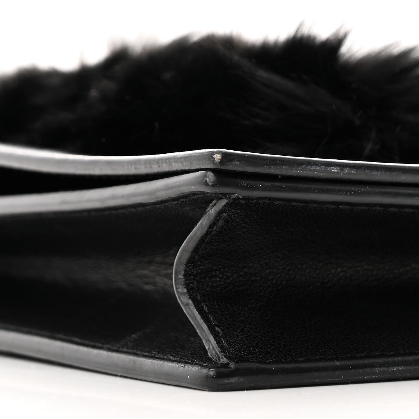 Smooth Lambskin Fur Frame Evening Chain Clutch Black