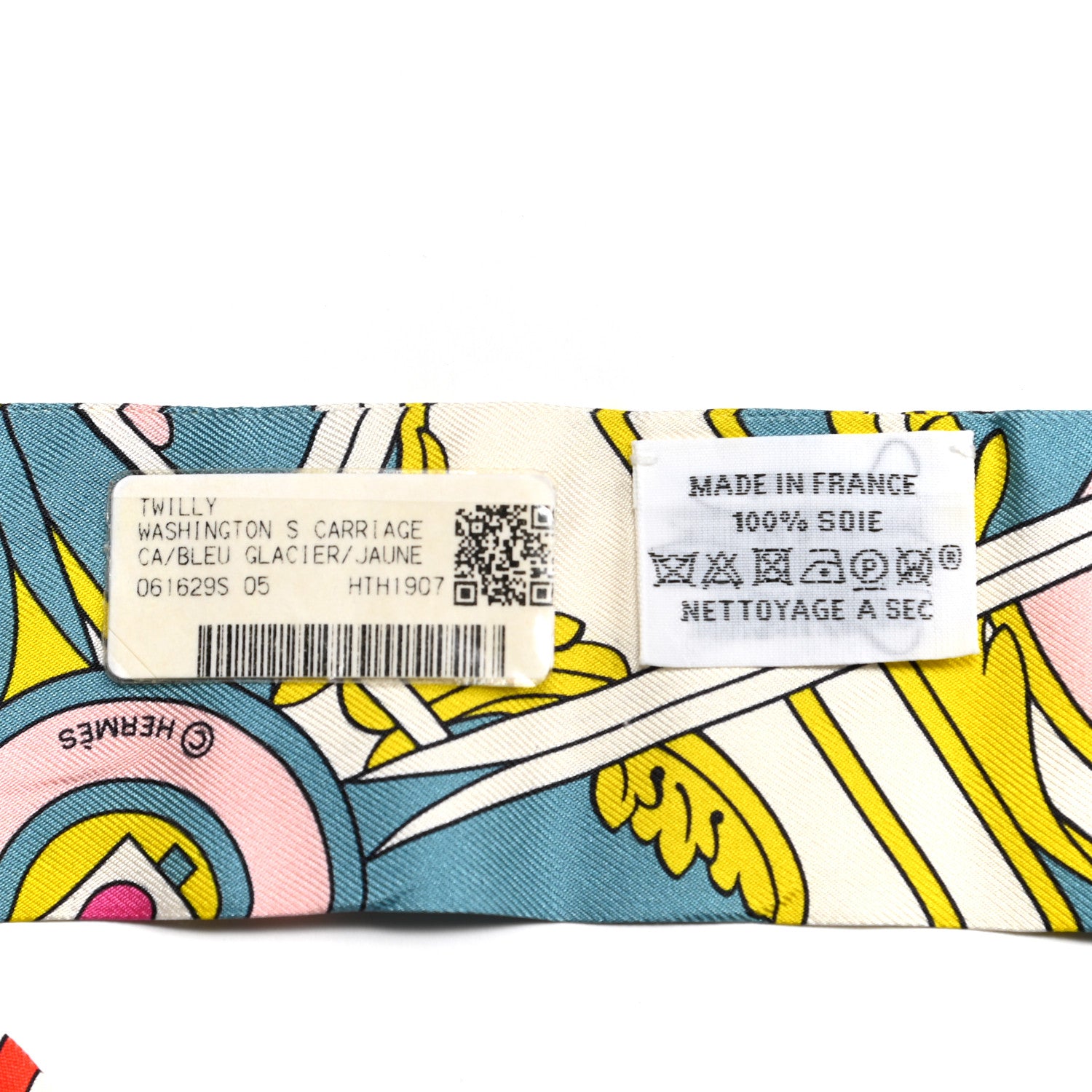 Hermes Silk Washington's Carriage Detail Twilly Bleu Glacier Jaune 4 of 4
