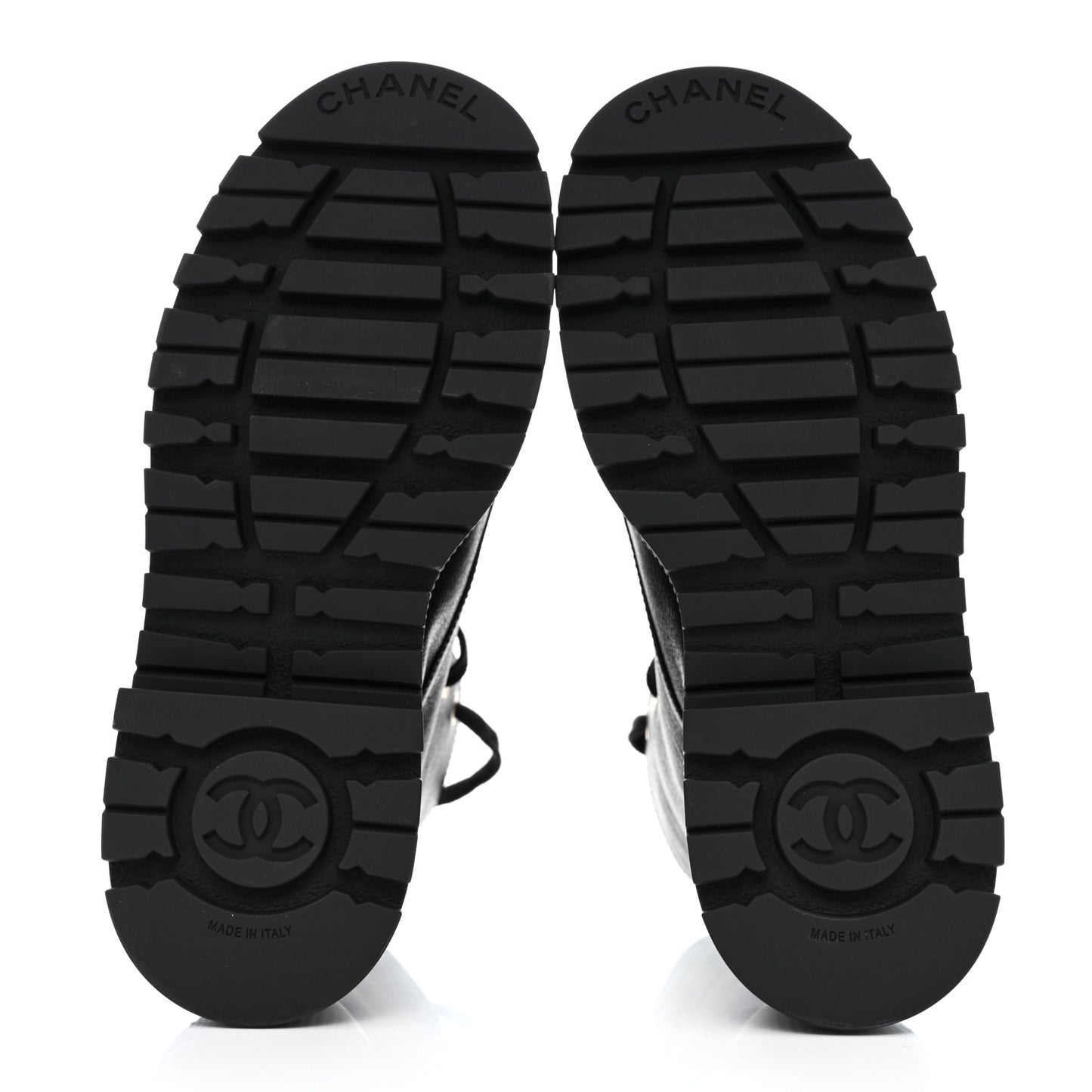 Calfskin CC Lace Up Combat Boots 39.5 Black