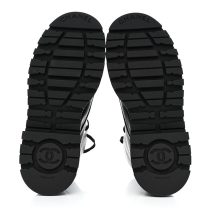 Chanel Calfskin CC Lace Up Combat Boots 39.5 Black 5 of 8
