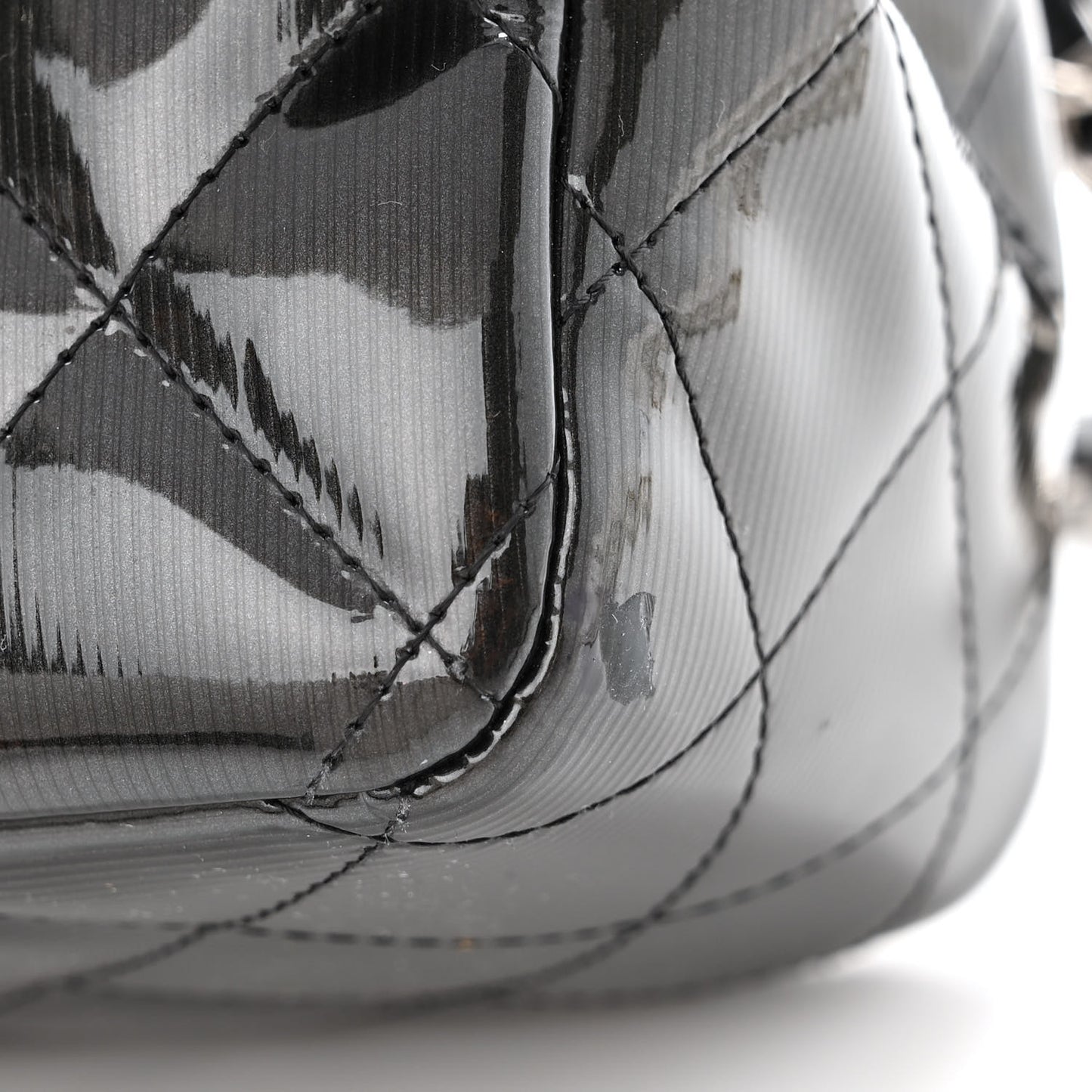Striated Patent Quilted Jumbo Double Flap Black