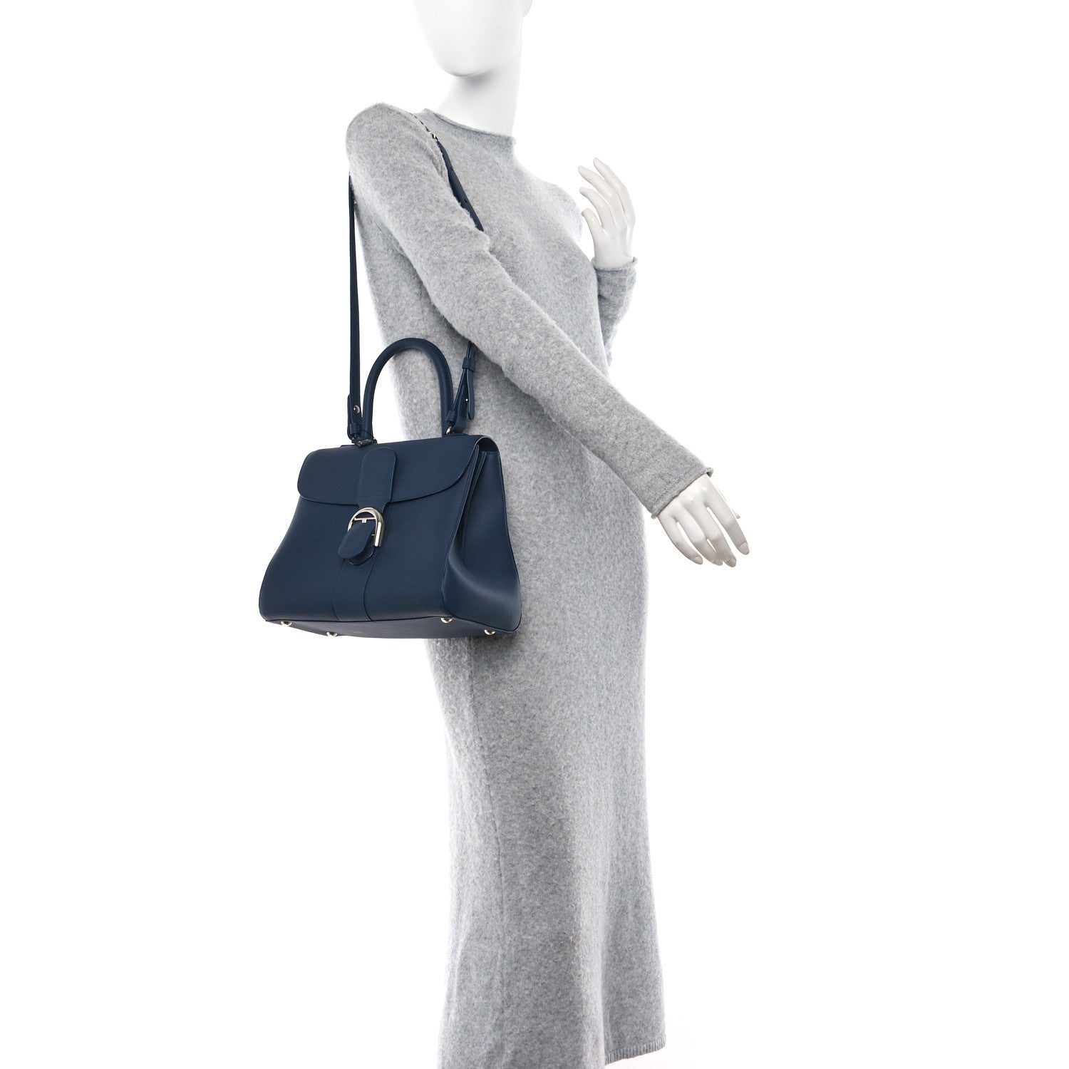 Delvaux Grained Calfskin MM Brillant Satchel Navy 2 of 11