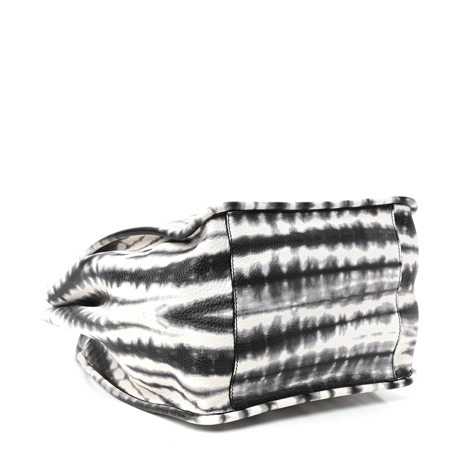 Grained Calfskin Large Tie Dye Tote Black White