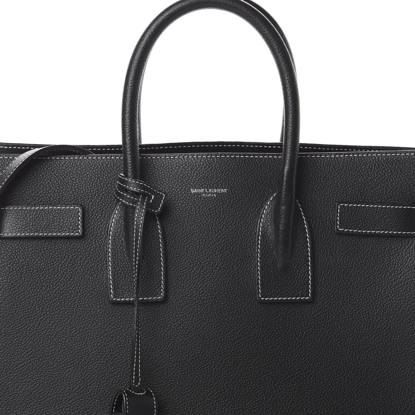Grained Calfskin Topstitch Small Sac De Jour Black Porcelain