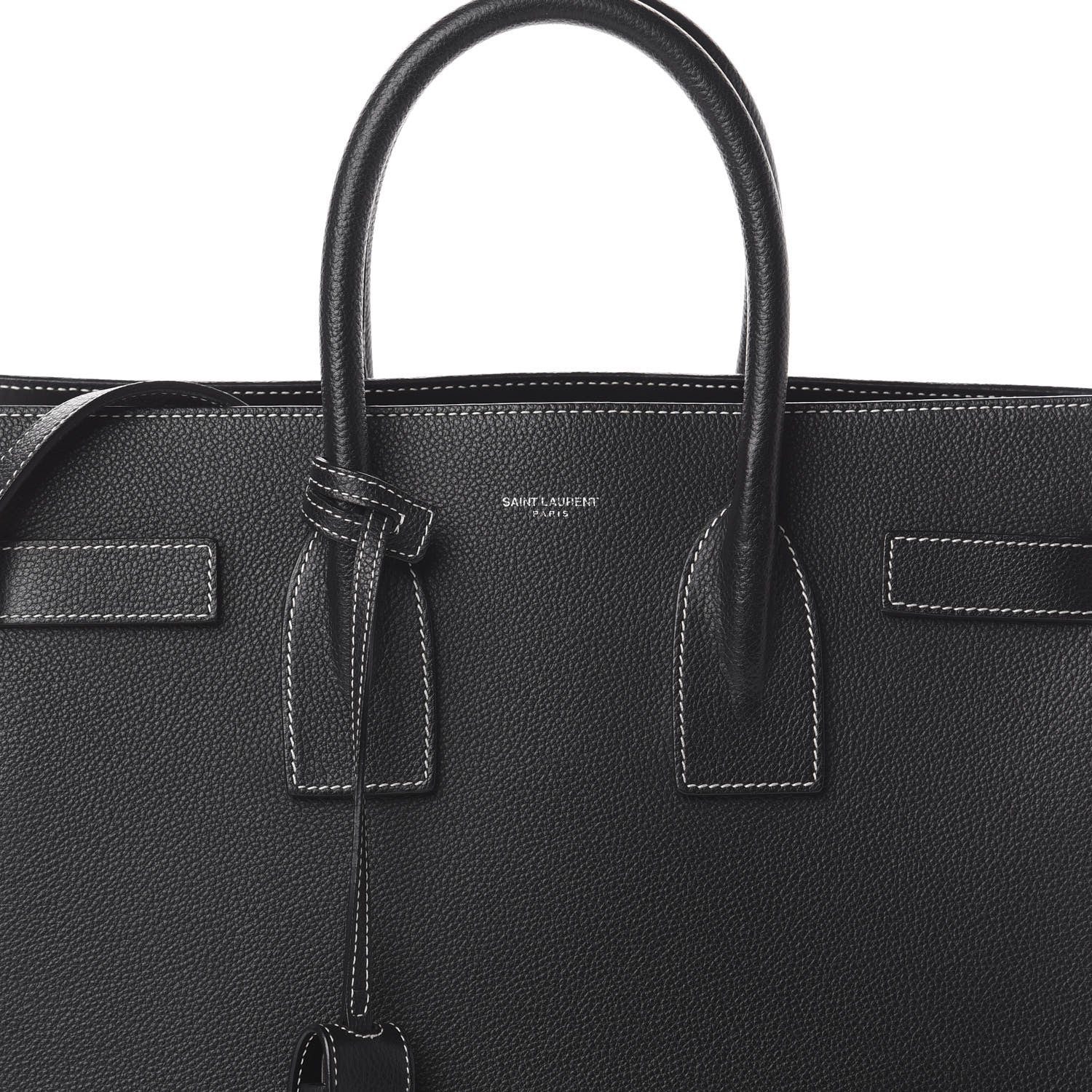 Saint Laurent Grained Calfskin Topstitch Small Sac De Jour Black Porcelain 8 of 8