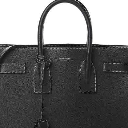 Saint Laurent Grained Calfskin Topstitch Small Sac De Jour Black Porcelain 8 of 8