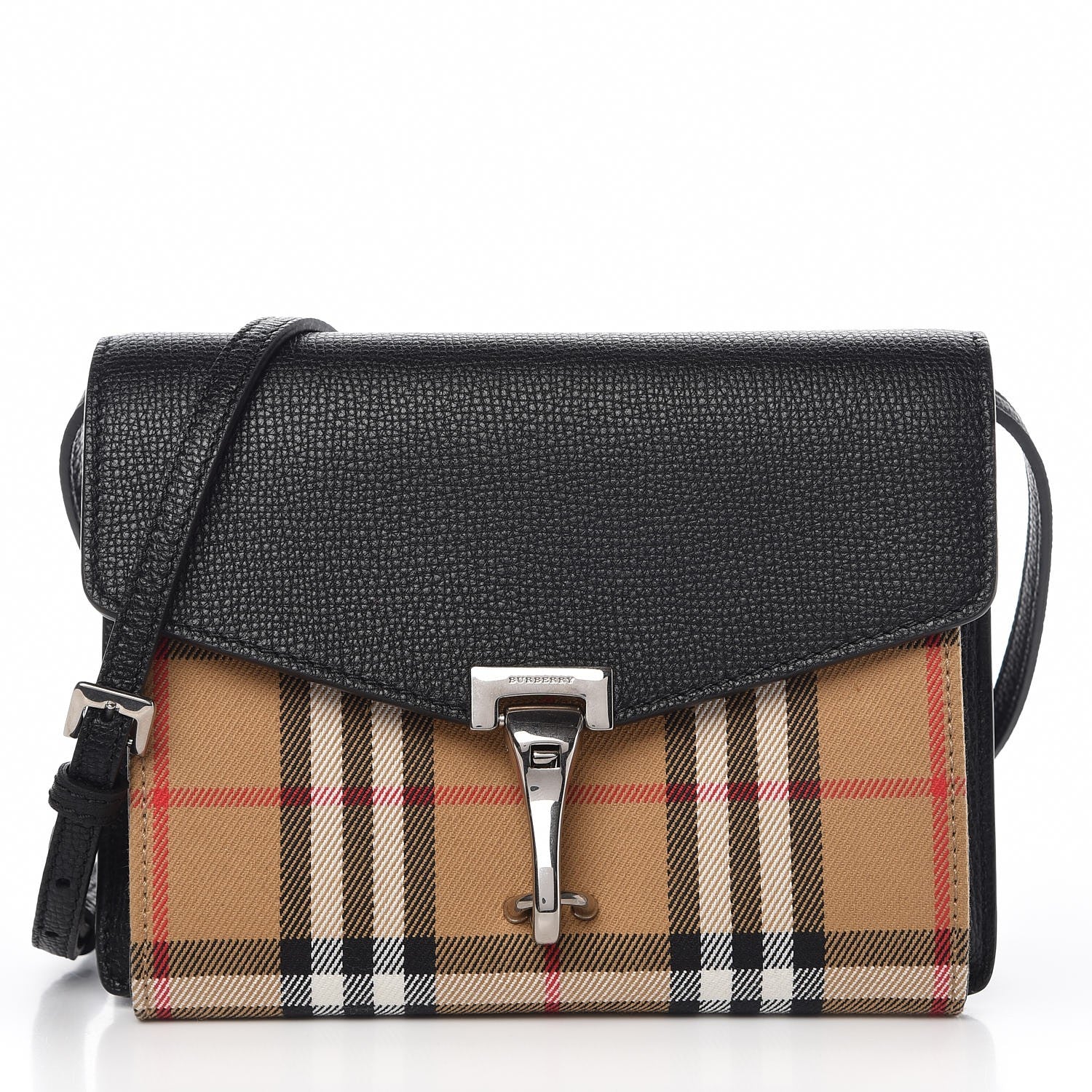 Burberry Grainy Calfskin Vintage Check Baby Macken Crossbody Bag Black 1 of 6