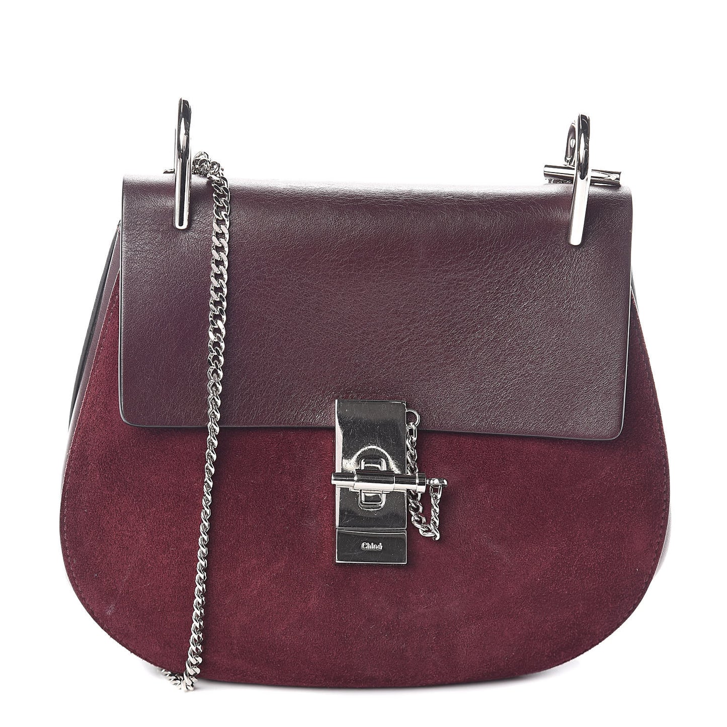 Suede Smooth Calfskin Drew Shoulder Bag Dark Purple